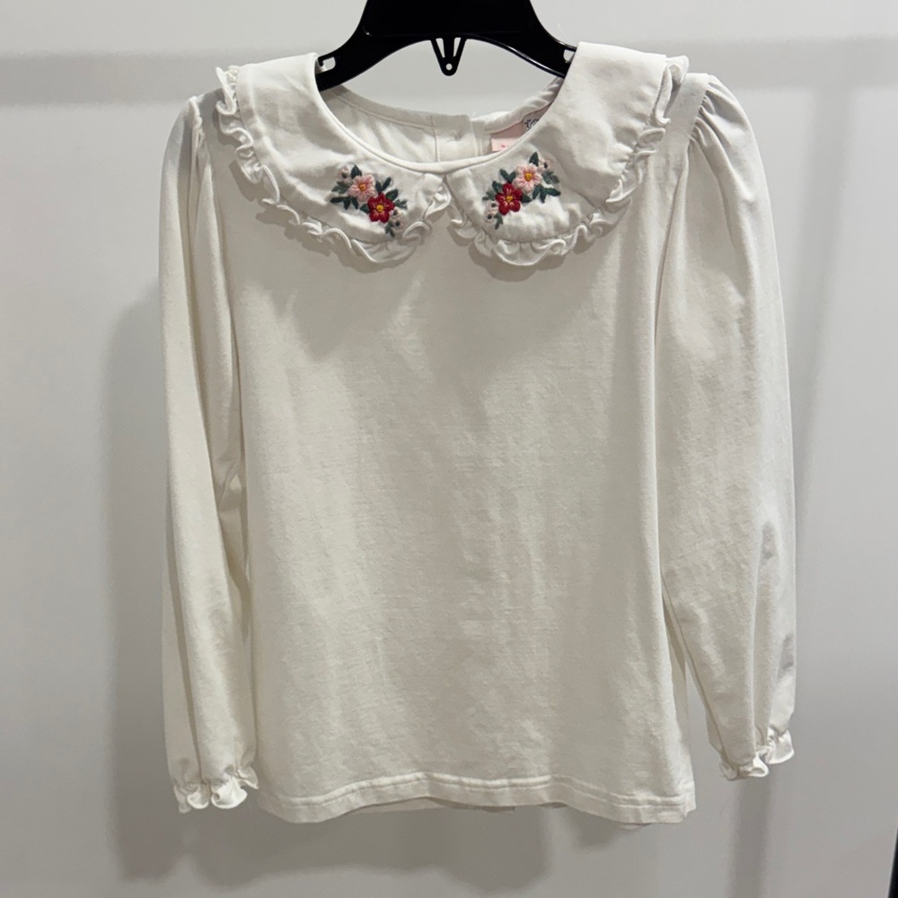 Kids White Blouse with Floral Embroidery